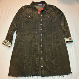 Olive Green Corduroy Jacket with Floral Lining